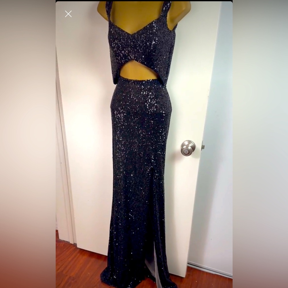 Marquise Bridal Black Sequin‎ Cropped Top & High Waisted Slit Maxi Skirt NWOT S?